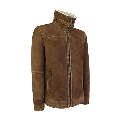 Infinity Leather Mens Real Sherling Sheepskin Suede Jacket Brown Tan Vintage Zip Flying Pilot WW23