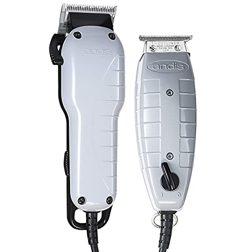 Andis Barber Combo-Powerful High-Speed Adjustable Clipper Blade & T-Outliner T-Blade Trimmer With Fine Teeth For Dry Shaving, Outlining And Fading With A Beauwis Blade Brush Included #TOP2