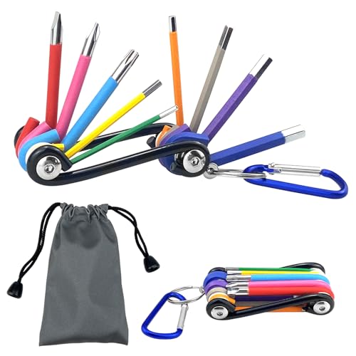 Irenwarl Professional Folding Hexagonal Wrench Set 9 Pieces - Pocket Set for Repair and Assembly, Multicolor