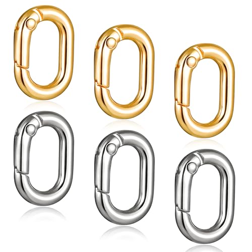 6 Stück Schmuck Verschlüsse Ovaler Karabinerverschluss Ovaler Schmuckverschluss mit Geschlossenem Federring Mini karabiner Ketten Verschlüsse für DIY Halsketten Armbändern (Gold Silber)