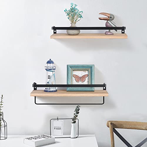 SODUKU Floating Shelves Wall Mounted Storage Shelves for Kitchen, Bathroom,Set of 2 Natural