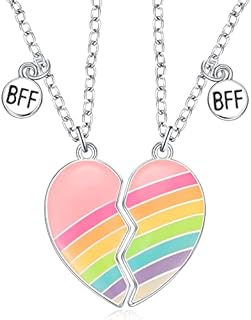 Jadive Best Friend Necklace Splicing Heart Friendship Necklace BFF Necklace for 2 Girls Matching Pendant Cute Necklaces Magnetic Necklace Jewellery for Women Girls Christmas Birthday Gift (Rainbow)