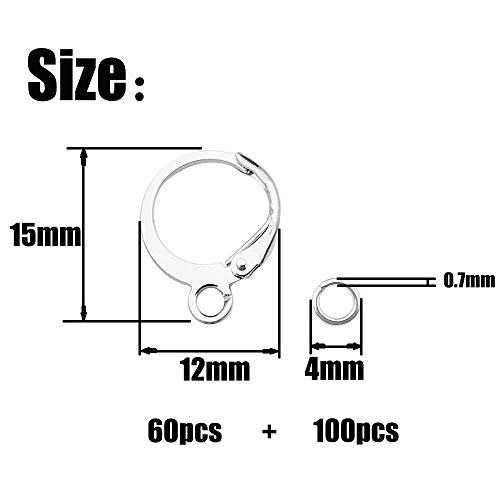 160 Pcs Leverback Hooks Set 60 Round Hypoallergenic Earring Hooks Lever Back Dangle Ear Wire Earring French Hooks For Diy Earring Jewelry Making With 100 Jump Rings (Silver-12785) #TOP1