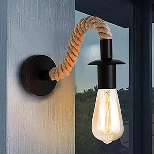 E27 luminaire Applique murale Vintage en corde de chanvre applique murale industrielle idéal pour un Loft un couloir ou une chambre à coucher ,110/220V 60w,...