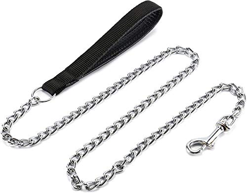 JuWow Metal Dog Leash, Heavy Duty Chew Proof Pet Leash Chain with Padded Handle for Large & Medium Size Dogs (3.0mm 4 Foot)