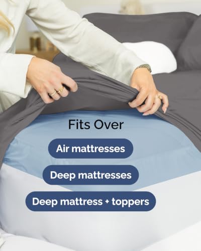 Image of Extra Deep Flex Top Split Head King Sheet Set - 6 Piece Breathable and Cooling Sheets - Hotel Luxury Bedding for Women, Men, Kids & Teens - Easy Secure Fit - Extra Deep Pockets - Dark Grey