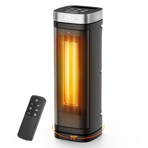 17 Inches Space Heater, 1500W Electric Heaters for Indoor Use with Thermostat, 70° Oscillation, 5 Modes, Remote, 12H Timer, Quiet Portable Heater for Office, Bedroom, Large Room
