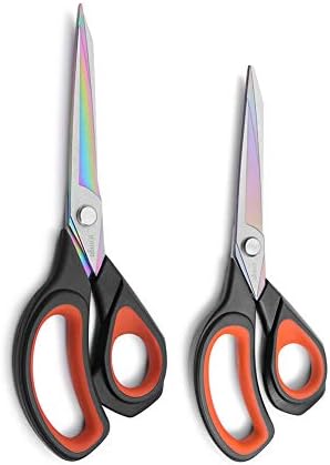 LIVINGO 2 Pack Premium Tailor Scissors Heavy Duty Multi-Purpose Titanium Coating Forged Stainless Steel Sewing Fabric Leather Dressmaking Comfort Grip Shears Professional Crafting (8.5+9.5INCH)