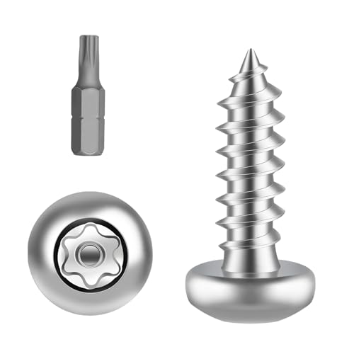 MewuDecor #10 x 3/4" Stainless Steel Button Head Torx Sheet Metal Screws Security Silver Screws Anti-Theft Tamper Proof with Bit T25 50 PCS