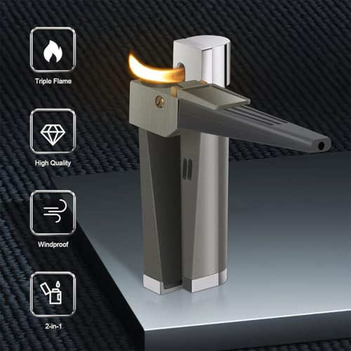 Encendedor plegable retro 2 en 1 con caja de cuero negro miniatura 3