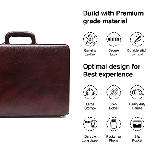 Image of HAMMONDS FLYCATCHER Expandable Briefcase for Men - Genuine Leather Attachi Suitcase with Combination Lock - Office and Business Hand Bag - Executive Laptop Briefcase - Classic Brown, 43 x 10.5 x 32cm