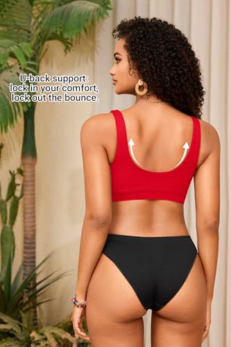 Image of Women Sport Bra Swimsuit Top - Swim Bra Bikini Top Only Scoop Neck Bathing Top 2025 Swimwear
