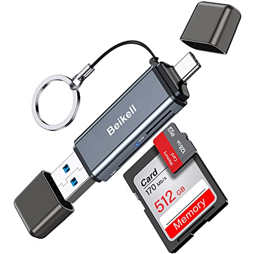 Lecteur de Carte SD/Micro SD, Beikell USB C Lecteur de Carte Mémoire OTG USB 3.0 Adaptateur Carte SD Micro SD USB C Card Reader en Aluminium pour SD/MMC/Micro SD/TF/SDXC/SDHC/Micro SDHC/Micro SDXC Cover
