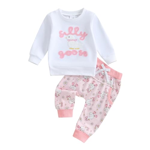 Image of Sreakeio Toddler Baby Girl Fall Outfit Infant Goose Print Sweatshirt Tops and Jogger Pants 6 12 18 24M 2T Girl Clothes