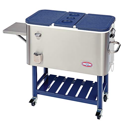 Kingsford 100SS 100-Quart Stainless Rolling Party Wheeled Cooler, Steel and Dark Blue