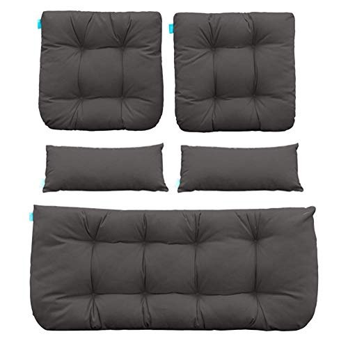Image of QILLOWAY Outdoor Wicker Cushion Set of 5 - Waterproof Fade Resistant Patio Furniture Cushions, Loveseat 2 U-Shape 2 Lumbar Pillows for Porch, Bench, Backyard, Garden, Dark Grey