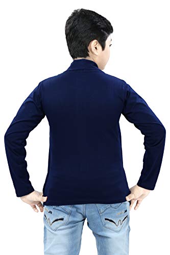 Image of Boy's Cotton White Printed T-Shirt with Blue Jacket Shrug