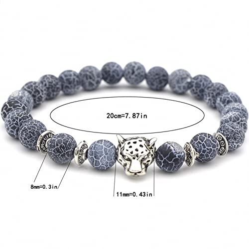 Giwotu Unisex 8 mm Volcanic Lava Rock Gold Plated Panther Leopard Head Bead Buddha Bracelet Natural Stone Essential Oil Diffuser Chakra Yoga Stretchable Bracelet4