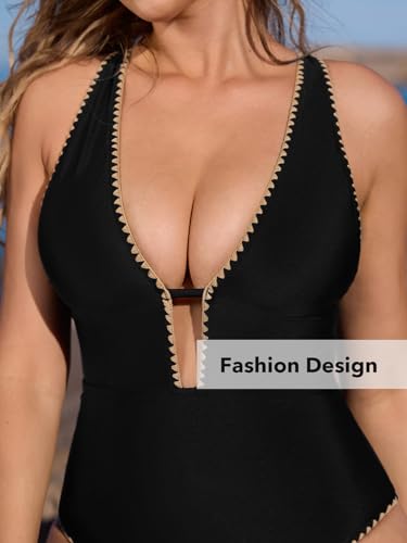 CUPSHE Women's One Piece Swimsuit Bathing Suit Plunging Neck Cutout Back Crisscross O Ring Stitching3