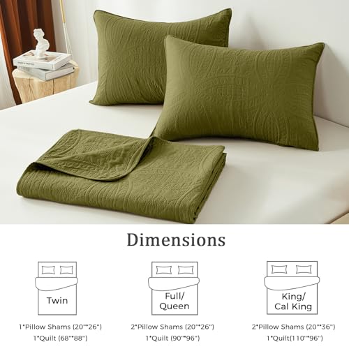 akkialla Twin Quilt Set,Olive Green Lightweight Bedspread with Coin Pattern, Soft Microfiber Coverlet for All Seasons, Elegant Modern Home Style (1 Quilt, 1 Pillow Sham)