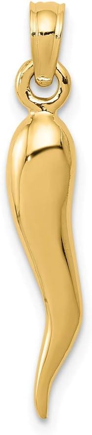 Solid 14k Yellow Gold Medium Cornicello Italian Horn Protection Pendant Charm - 25mm x 5mm