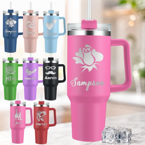 Personalised 40 oz Tumbler with Handle Straw Stainless Steel Coffee Tumbler