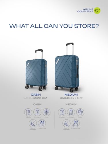 Image of Safari Voro Set of 2 Trolley Bag Hard Case Polypropylene, 8 Spinner Wheels, 360 Degree Wheeling Carry on Luggage, Travel Bag, Suitcase for Travel, Trolley Bags for Travel, Ink Blue