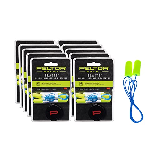 Image of Peltor Sport Blasts Corded Disposable Earplugs 97081-10C, 2 Pair Pack, Neon Yellow