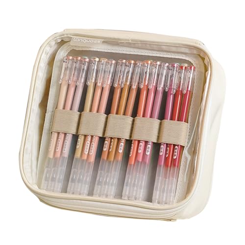 Image of Portable Pencil Case, Hold 108 Pencils Gel Pens Case Organizer with 3 Detachable Layers, Waterproof Pen Pouch Bag for Travel, Office, Off White(Excluding Pen)
