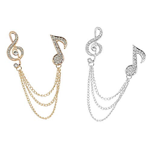 DYNWAVE 2pcs Crystal Rhinestone Music Symbol Lapel Pin Corsage Tassel Chian Brooch DYNWAVE 2pcs Crystal Rhinestone Music Symbol Lapel Pin Corsage Tassel Chian Brooch