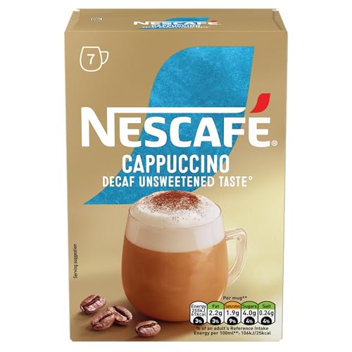 NESCAFÉ Cappuccino Decaf Instant Coffee 7 Sachets 100percent Responsibly Sourced Coffee Pack of 1