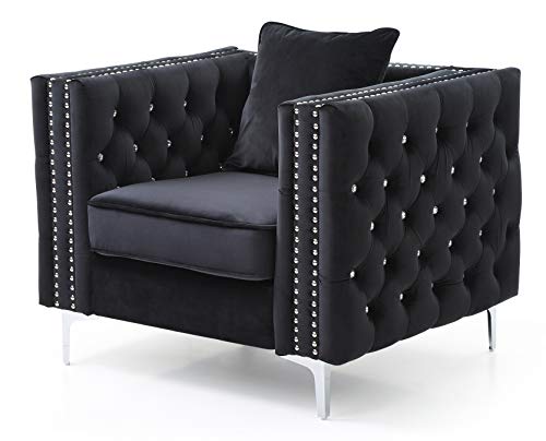 Sillón Tufted Diseño Piel Sintética Negro miniatura 1