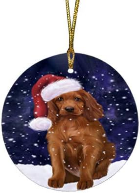 Summertime Tropical Island Beach Irish Setter Puppy Round Flat Ornament - Pet Decorative Hanging Ornaments for Christmas X-mas Tree Decorations - 2.75" Round Flat Ceramic Christmas Ornament POR1772