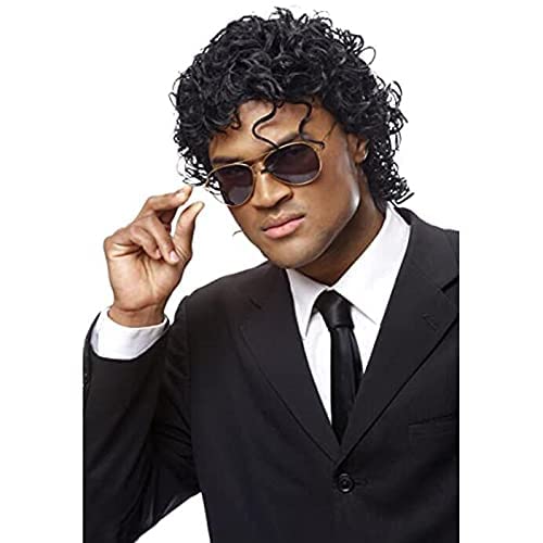 Qnbiar Mens Short Curly Wig Black Synthetic Rocker Wig Calif