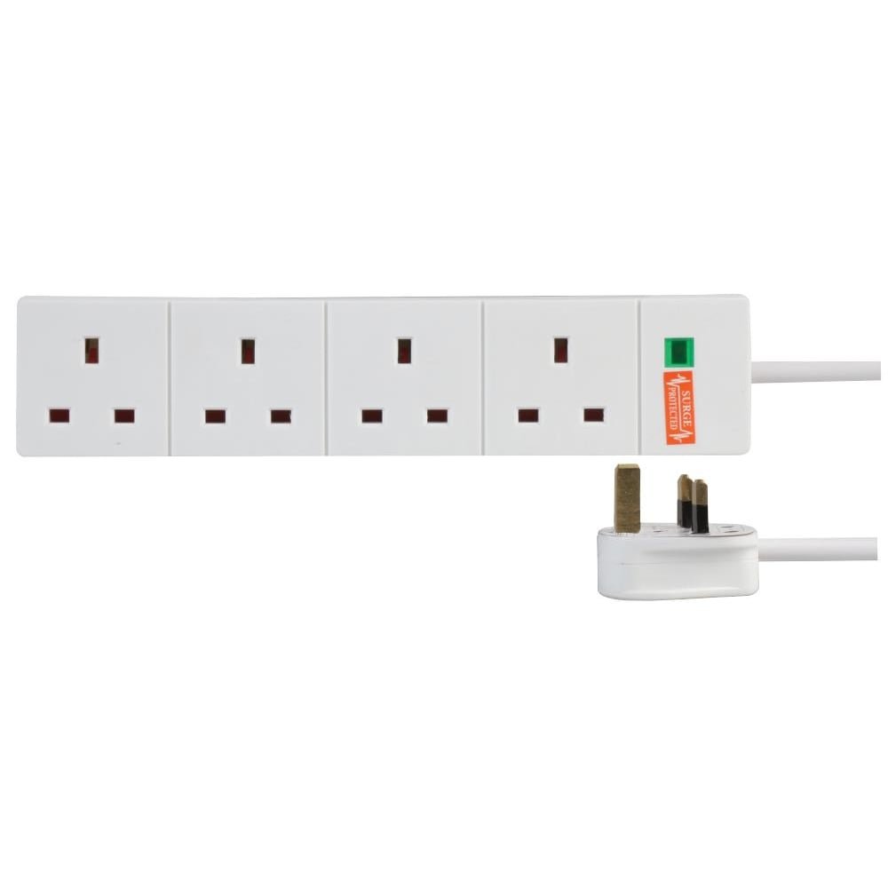 Surge Protected Extension Trailing Lead - Black/White Multi Plug USB Power Cable 2m 6 Gang Switched 2 USB Surge, White — view 6