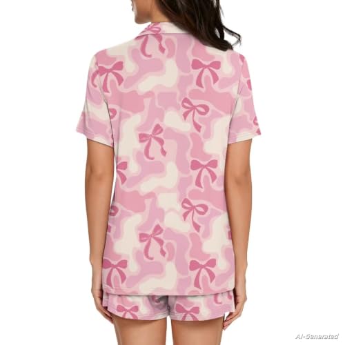 Image of Renewold Women's Short Sleeve Pajama Set Button Down Sleepwear with Notch Collar Soft Lounge Top and Shorts with Pockets
