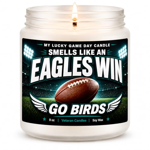 Smells Like an Eagles Win Candle - Funny Eagles Fan Gift for Men Dad Husband & Boyfriend Game Day Decor for Desk Office & Man Cave 9 oz Soy Football Candle Philly Christmas Gag Gift