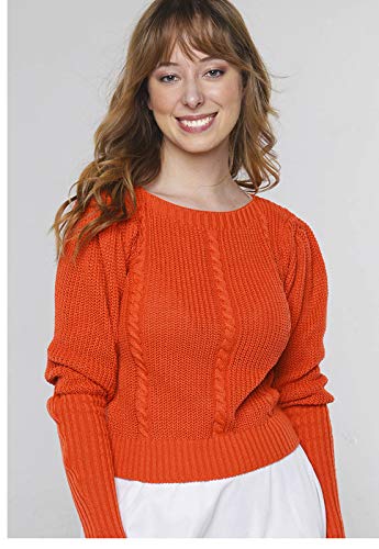 Suéter de Tricot Mangas Bufantes Gola Canoa Sob Laranja Terra (P)