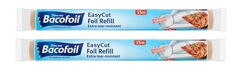 EasyCut Alufolien-Nachfüllpackung, extra reißfest und hitzebeständig, perfekt zum Grillen, Backen, Braten, Einfrieren, 30 cm x 15 m, 2 Stück Cover