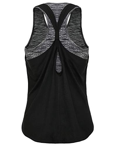 FAFAIR Tank Top Donna Canotta Sportiva con Reggiseno Incorporato Running delle Donne Vest Yoga Black&Gray Bra M