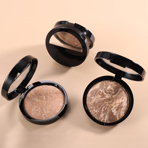 Image of AKARY Baked Powder Foundation, Oil Control Correcting Powder Foundation, Buildable Light to Medium Coverage - Demi-Matte Natural Flawless Finish Smooth Lightweight, 06 Deep