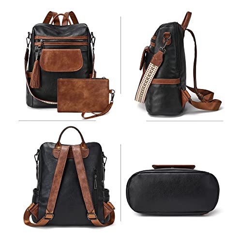 Image of OPAGE Leather Backpack Purse for Women Fashion Designer Ladies Shoulder Bags Travel Backpack With Wristlet