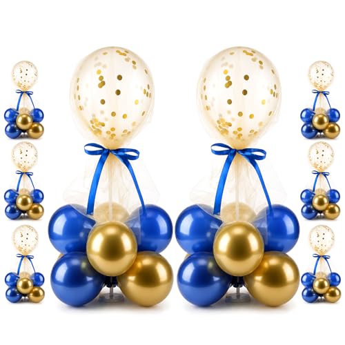 Image of BBTO 8 Set Blue Gold Balloon Centerpieces for Table, Balloons Stand Kit with Base Tulle for Wedding Birthday Grad Prom Centerpieces Party Back to School Baby Shower