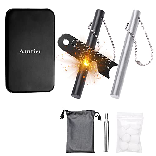 Amtier Feuerstahl Feuerstein Survival, Magnesium Ferrocium Rod Firesteel mit Scale Scraper & Brennen Baumwolle, Outdoor Emergency Survival Tool für Reisen