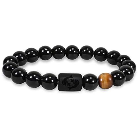 EnjoIt 10mm Black Obsidian Zodiac Bracelet Star Sign Constellation Horoscope Bracelet for Women Men with Constellation Card C2302 Cover