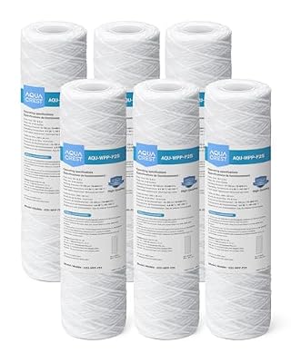 AQUA CREST 5 Micron 10"x2.5" String Wound Sediment Water Filter Cartridge for Well Water, Universal Replacement for Any 10 inch RO Unit, WP-5, Aqua-Pure AP110, CFS110, Culligan P5, WFPFC4002, 6Pack