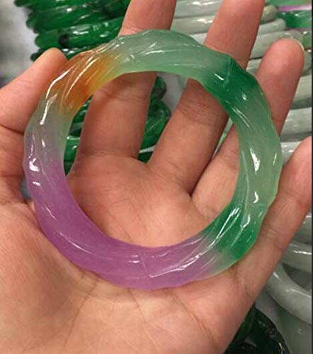 WBYSFR Joyería Fina, Hermoso Brazalete de jadeíta Natural Real, Pulsera de Barra Redonda, Hilo Giratorio Colorido