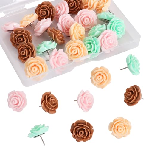 Punaises décoratives en forme de rose verte et marron pour tableau de notes x30