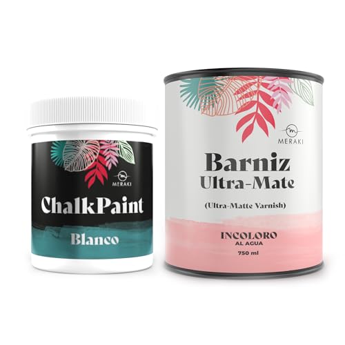 Meraki CHALK PAINT Pintura efecto tiza al agua mate (500ML) (BLANCO + BARNIZ ULTRAMATE)