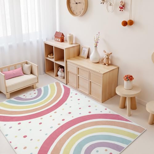 STARUIA Washable Rainbow Rug for Girls Bedroom, Large Area Rug 5x7 Colorful Rug for Nursery Kids Room, Soft Non-Slip Carpet Kids Rug for Classroom Playroom Tent Castle Dorm - Image 3
